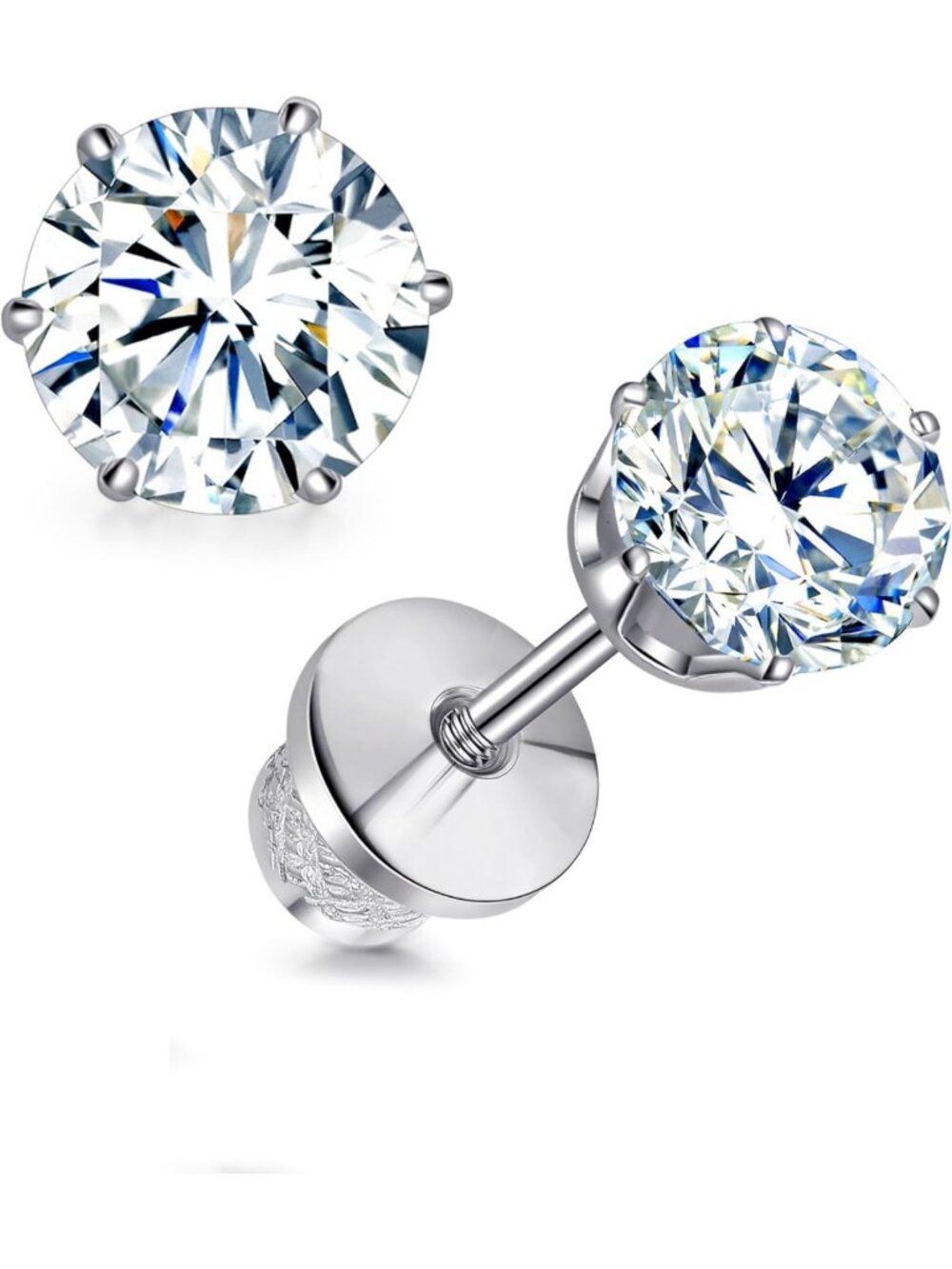 Moissanite Earrings, Titanium Flat Back Screw Back Earrings for Men&Women